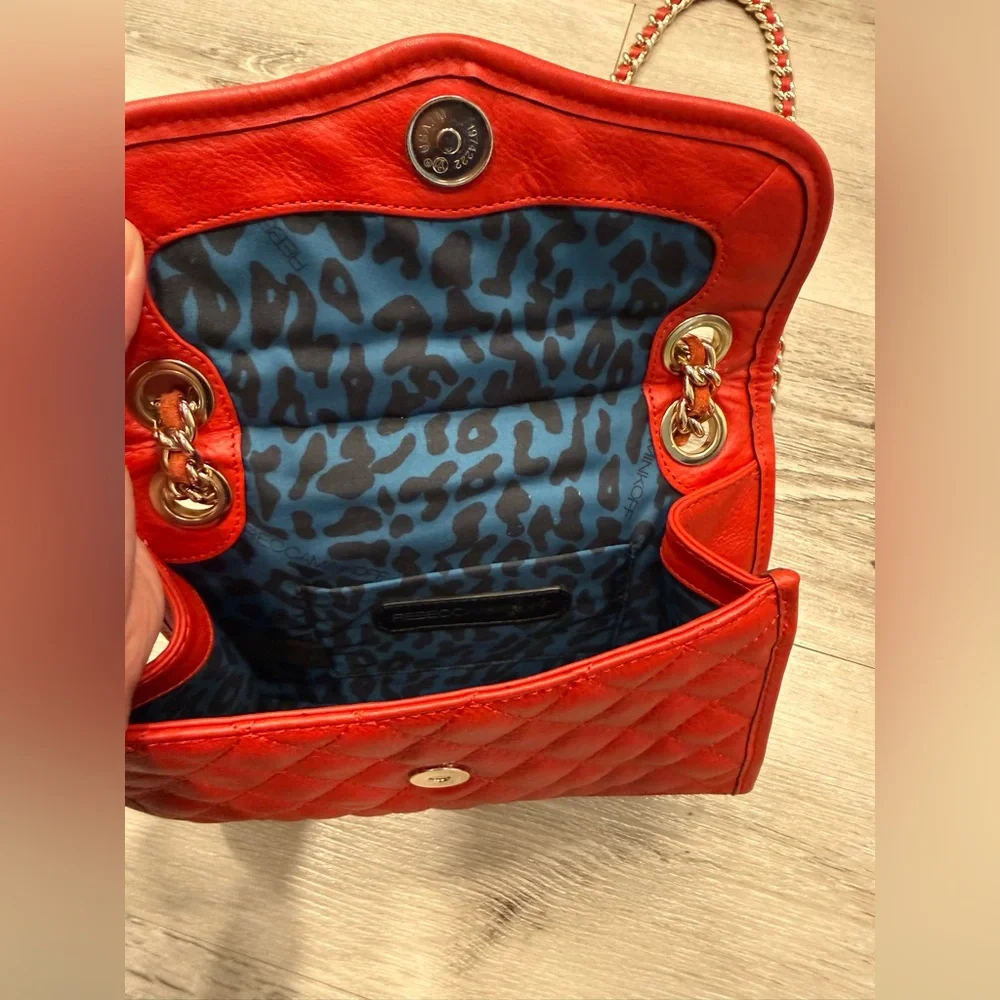 REBECCA MINKOFF Mini Studded/Quilted ‘Affair’ Chain Strap Bag Red w/ Gold Studs - Picture 9 of 11